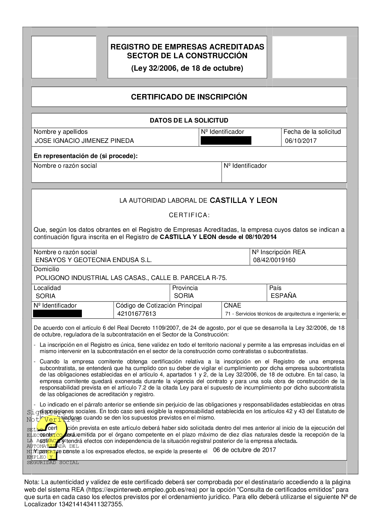 Certificado REA